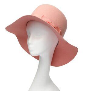 Vintage Betmar Mouchoir Felt 100% Wool Hat Wide Brim Grosgrain Bow Pink Peach